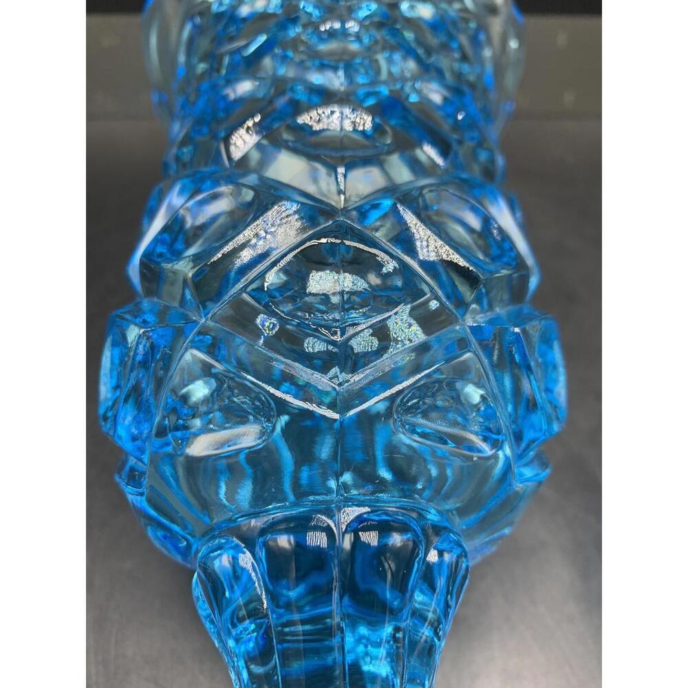 Vintage Blue Glass Candy Covered Lid Dish Vase Pedestal - Picture 10 of 11